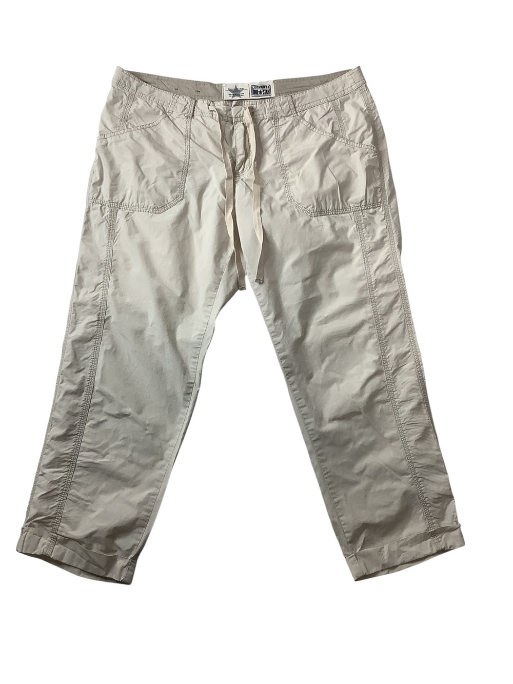 Converse One Star Drawstring Cargo Capri Pants Light Cream Size 12